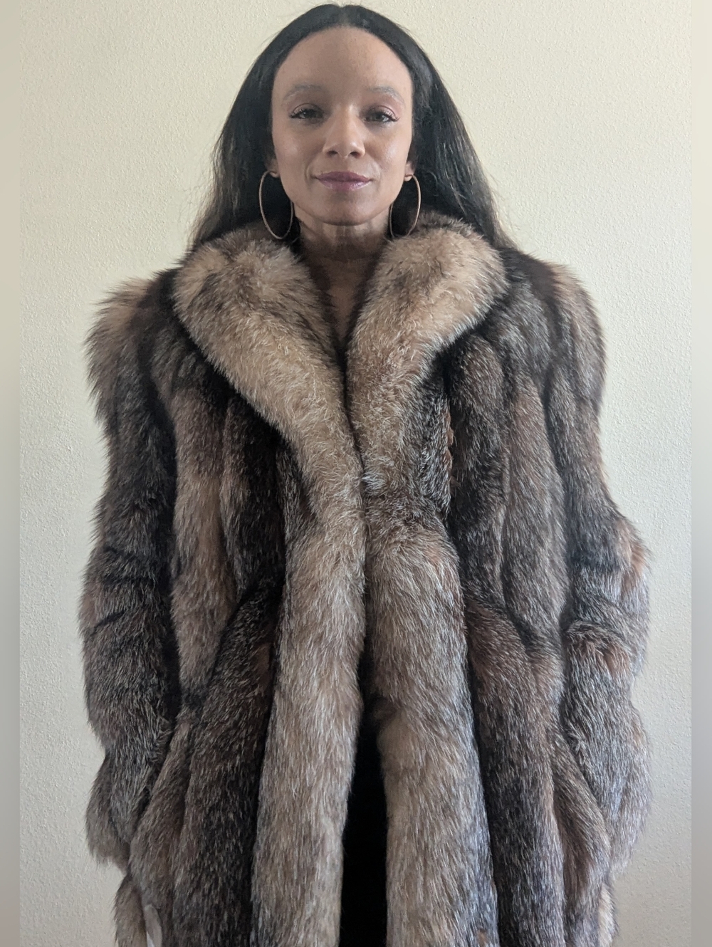 Crystal Fox Fur Coat Luxury Multi-Tone Silver Vintage Plush Jacket Medium/Large